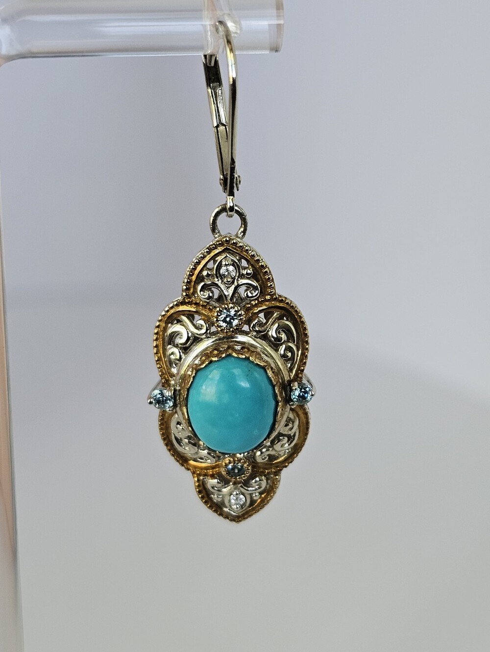Sleeping Beauty Turquoise & Blue Topaz  Earrings Sterling Silver 18K - Picture 2 of 6